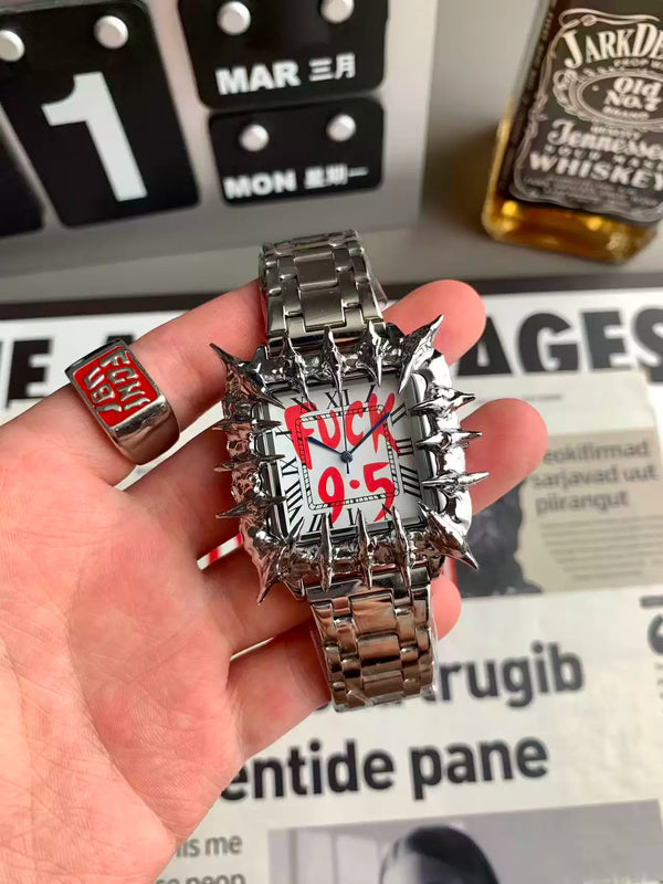 Y2K Kare Retro Erkek Kol Saati – Dikenli Kadran, Desenli Model