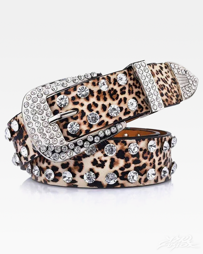 Kristal Taşlı Leopar Western Kemer