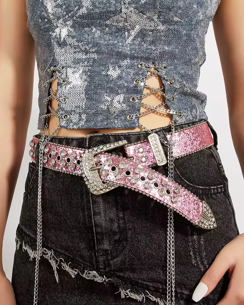 Pembe Kristal Taşlı Kemer