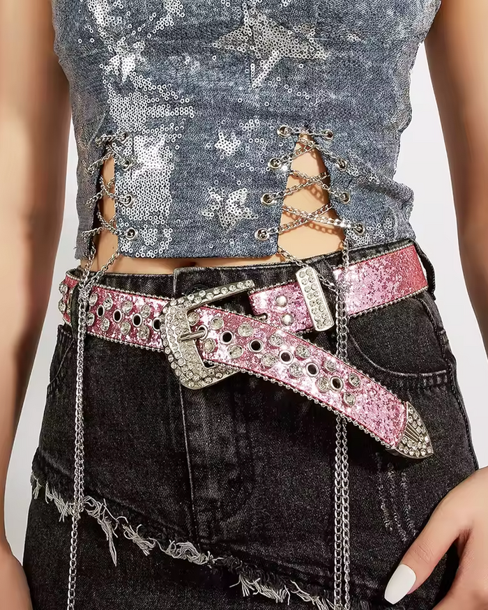 Pembe Kristal Taşlı Kemer