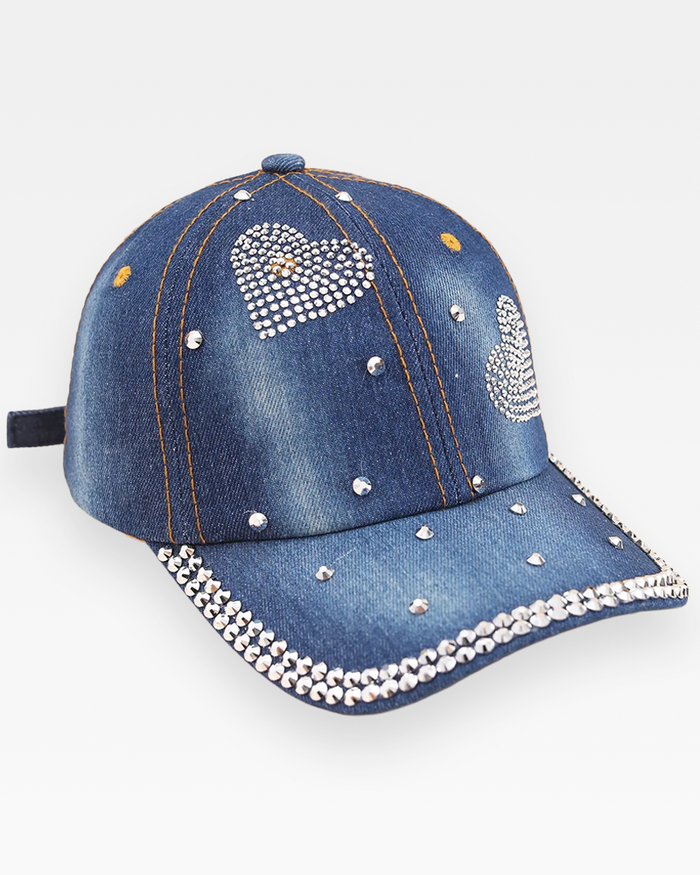 Kalp Taşlı Kadın Denim Şapka